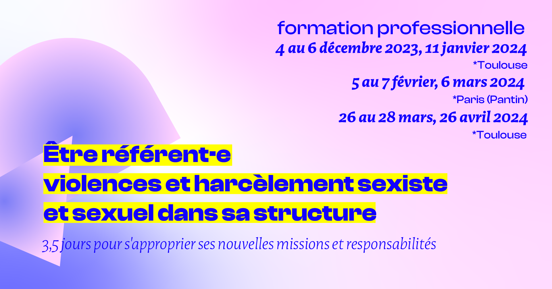 visuel présentant la formation etre referent·e violences sexistes et sexuelles la petite