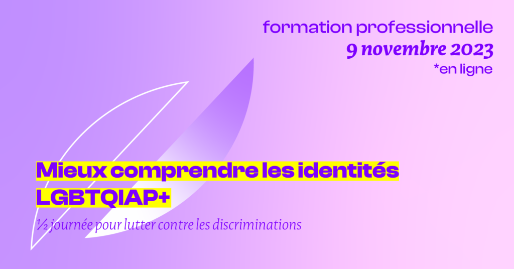 visuel présentant la formation professionnelle La Petite : Mieux comprendre les identités des personnes LGBTQIAP+, une demi journée pour lutter contre les discriminations. Le 9 novembre 2023 en ligne.