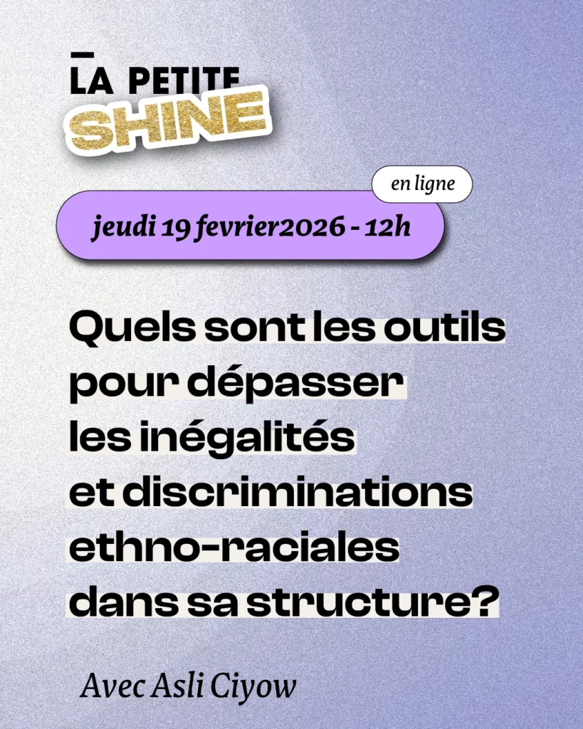 Webinaire Shine : "Quels sont les outils pour depasser les inégalités et discriminations ethno-raciales dans sa structure ?", animé par Asli Ciyow