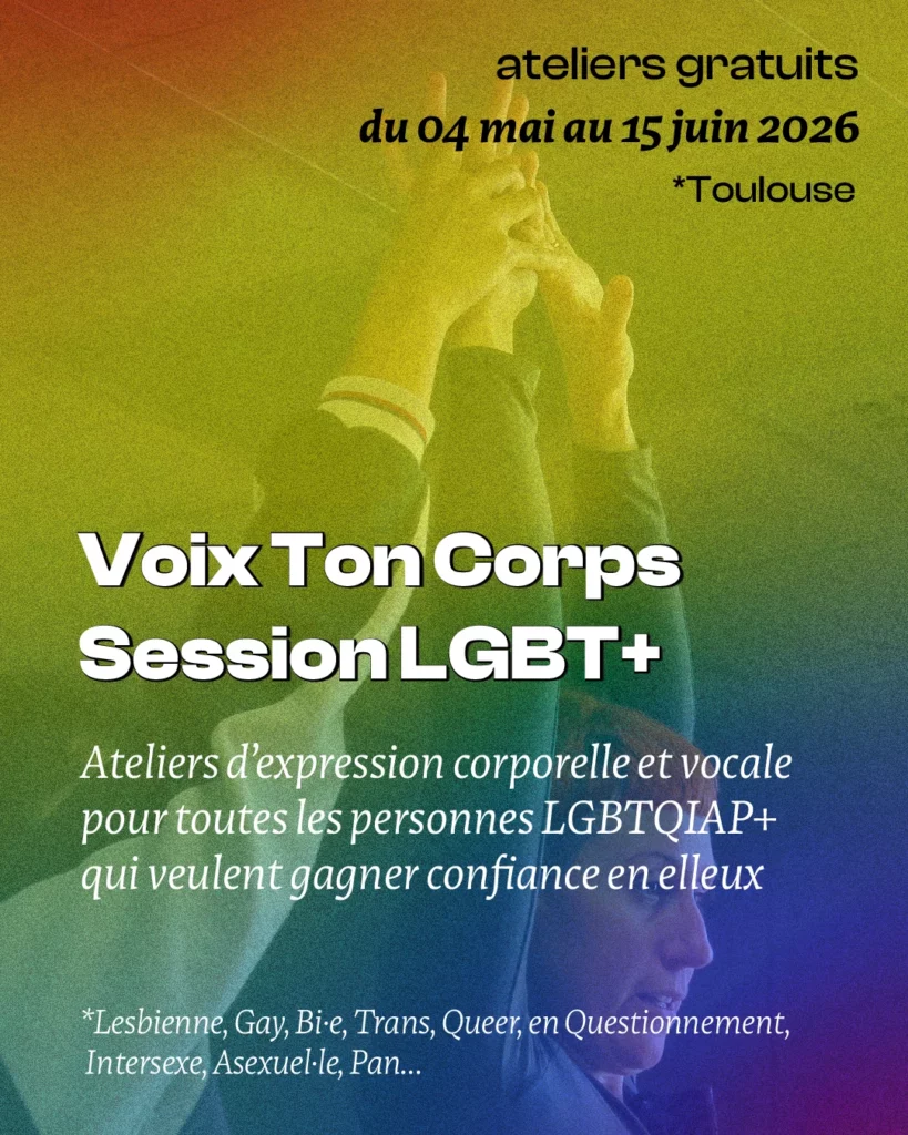 Affiche Atelier Voix Ton Corps, à destination des personnes souhaitant (re)gagner confiance en elleux